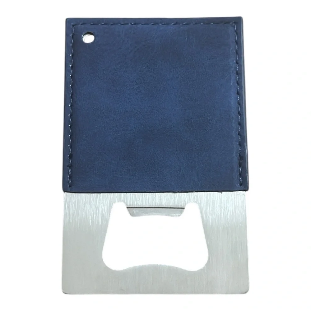 Blue Leather Credit Card Bottle Opener | Stainless Steel Wallet Opener